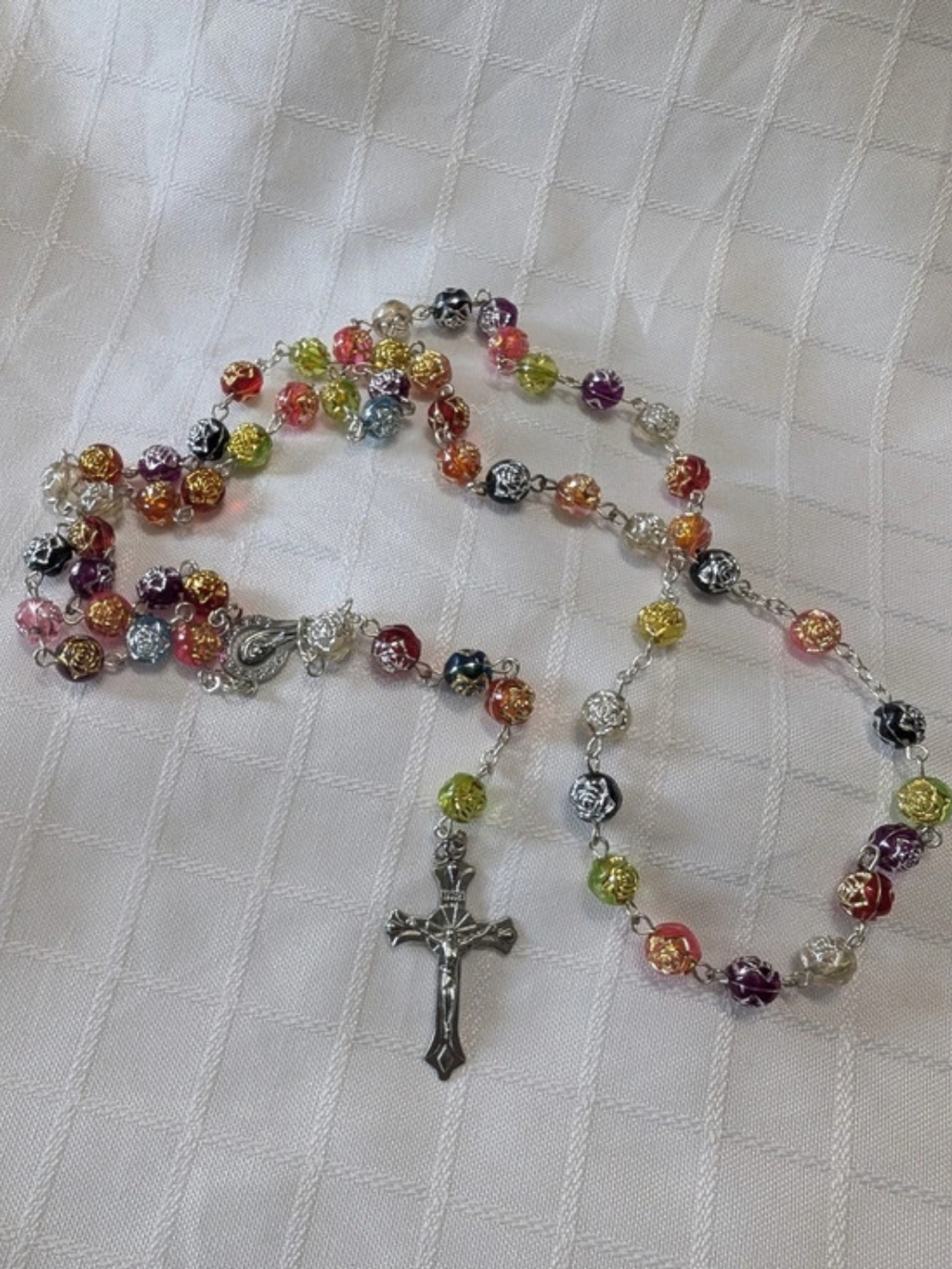 Multicolor Beaded Cross Pendant Necklace